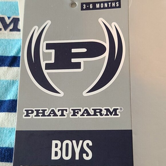 PHAT FARM BABY 3-PIECE NAVY/WHITE/LIGHT BLUE STRIPED TOP & NAVY PANTS SIZE 3-6M - Picture 2 of 16